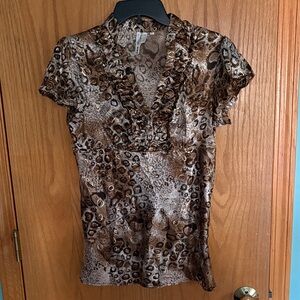 Heart Soul Animal Print Ruffle Blouse Sz L